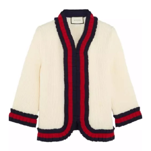 ♥️💙 GUCCI Ruffle Trim Wool Cardigan Jacket XL - Picture 2 of 12